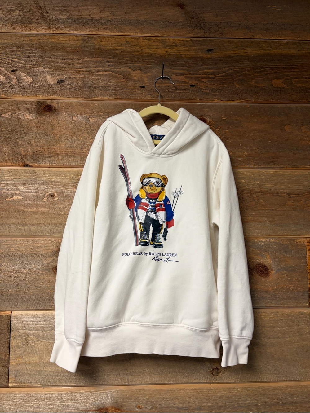 Polo Ralph Lauren Youth Bear Ski Winter White Hoodie M 10/12 Unisex